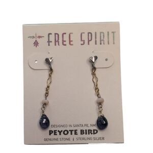 NWT Peyote Bird Free Spirit Sterling Silver Dangle Earrings Amethyst Heart